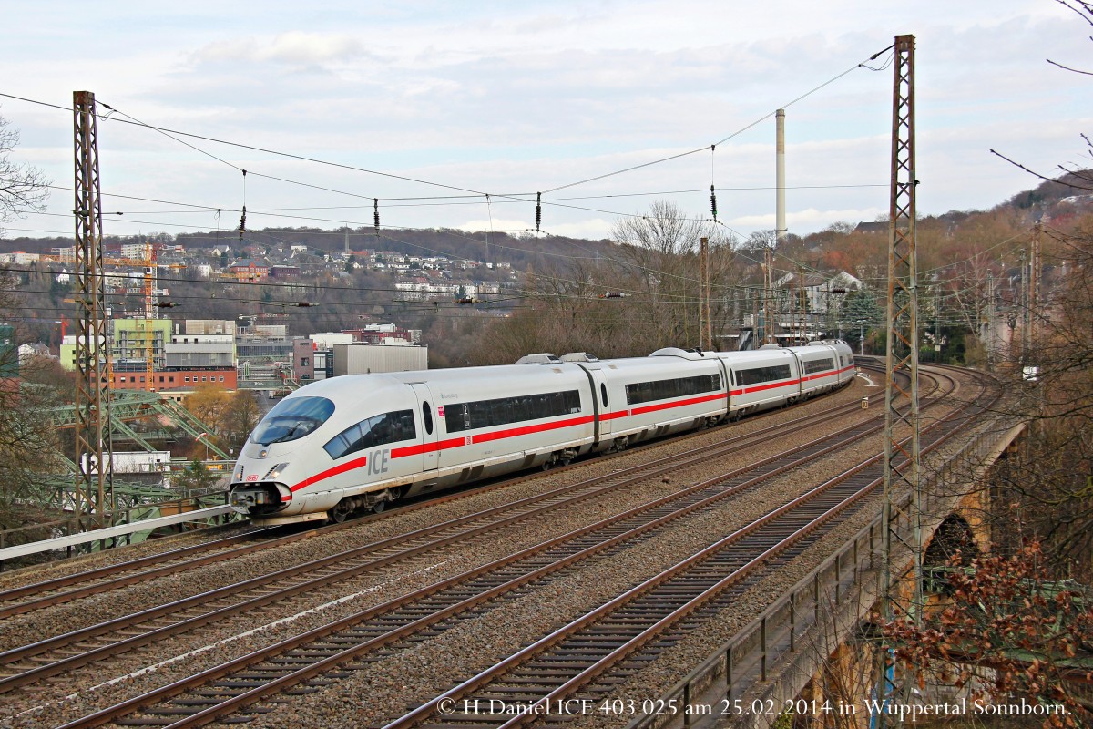 ICE 403 025  Ravensburg  am 25.02.2014 in Wuppertal Sonnborn.