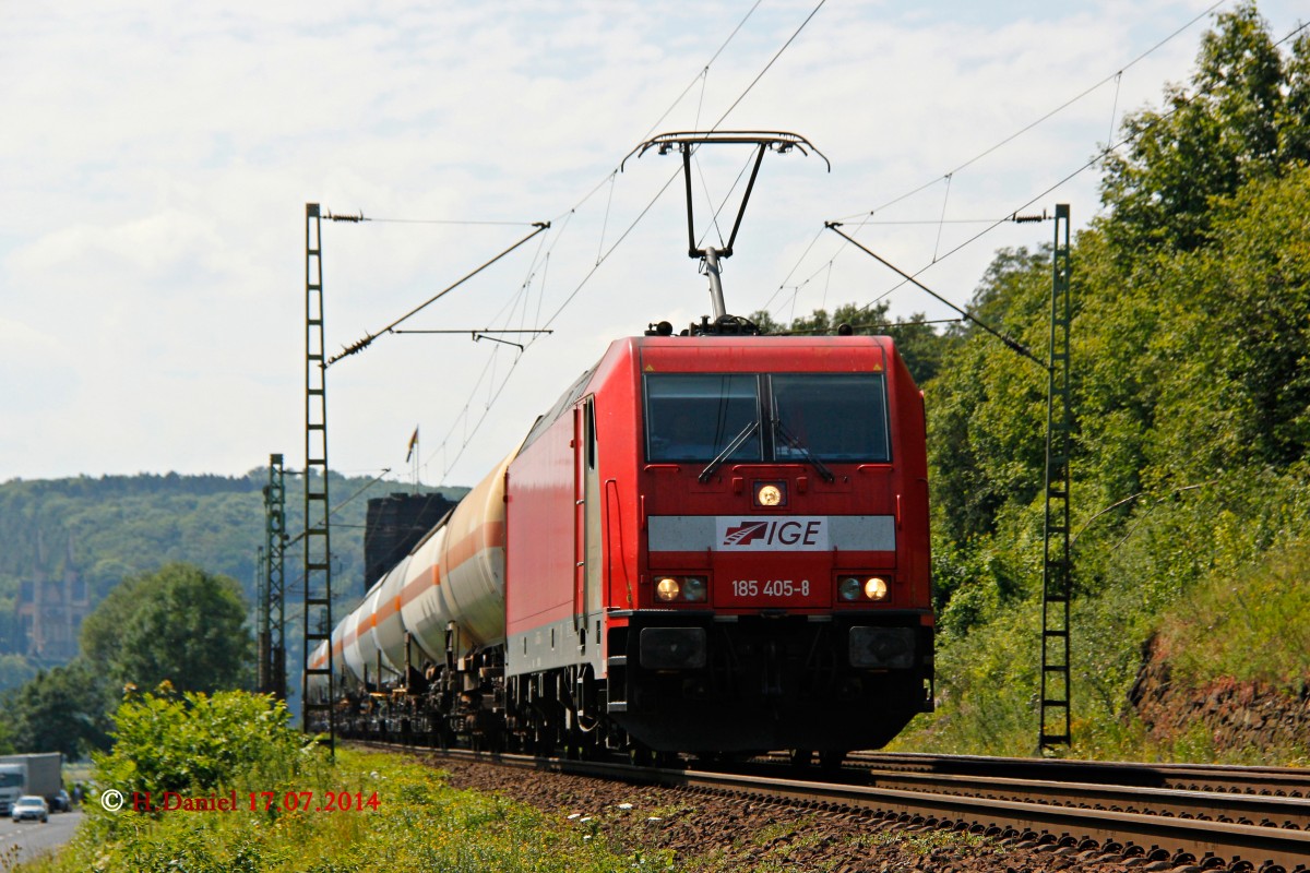IGE 185 405-8 mit Kesselzug in Erpel, Juli 2014.