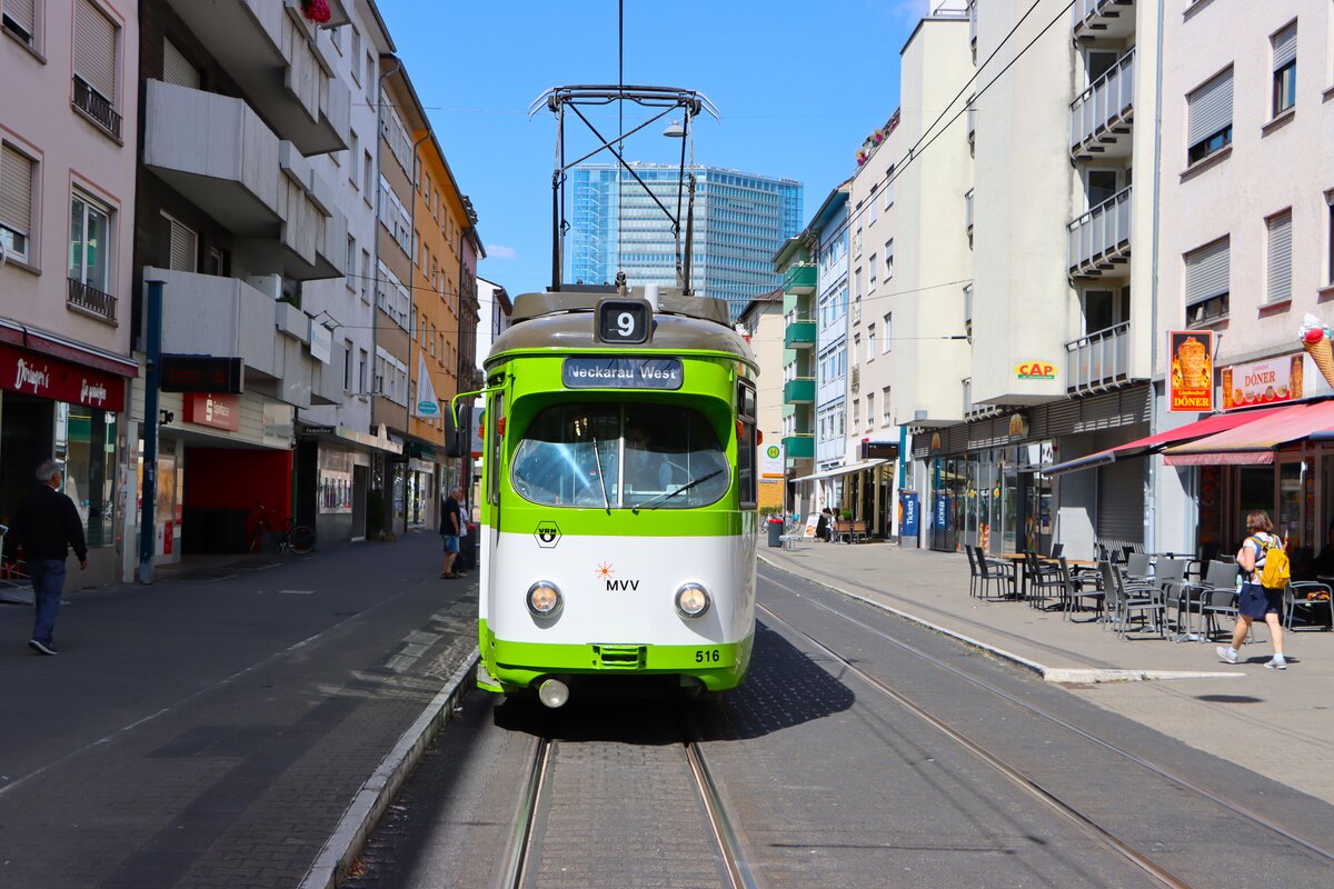 IGN Rhein Neckar Sonderfahrt mit dem Düwag GT8 516 in MVV Farben am 24.08.25 in Mannheim