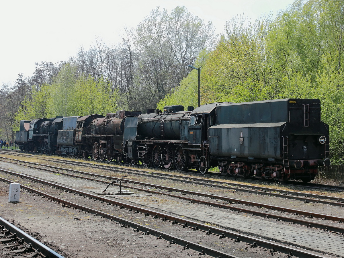 Im Bahnhofgelände von Wolsztyn stehen nicht mehr betriebsbereite Dampflokomotovien bei der Dampflokparade am 30. April 2016.