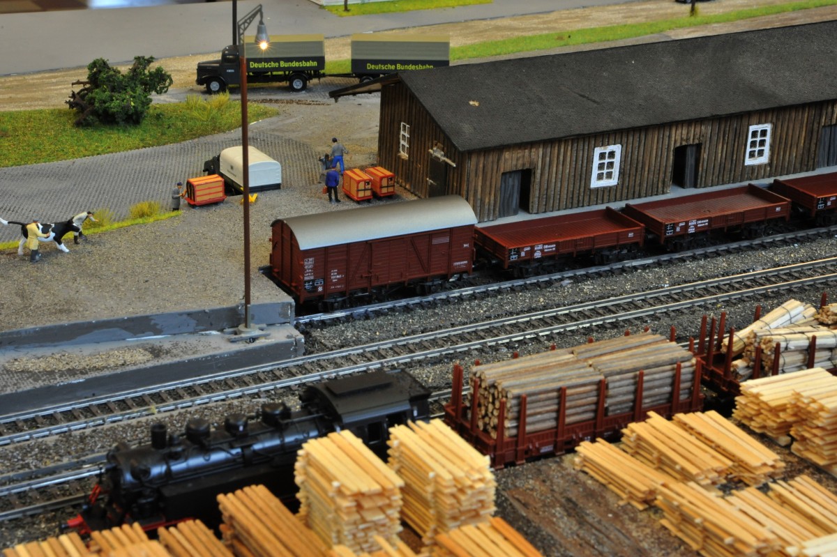Im Hintergrund der Güterschuppen des Bahnhofs Tirschenreuth, im Vordergrund das damalige Sägewerk Hübel&Platzer. (Bahnhofsmodell Tirschenreuth), 03.04.2015