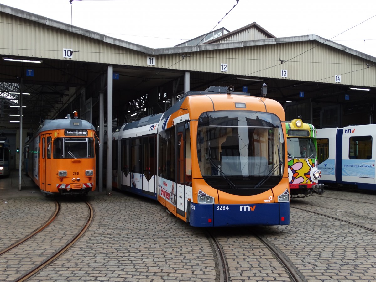 Im Rahmen einer IGN Sonderfahrt konnte ich in Heidelberg Betriebshof die RNV Düwag 200 Arbeitswagen Variobahn 3284 am 22.02.15 fotografieren