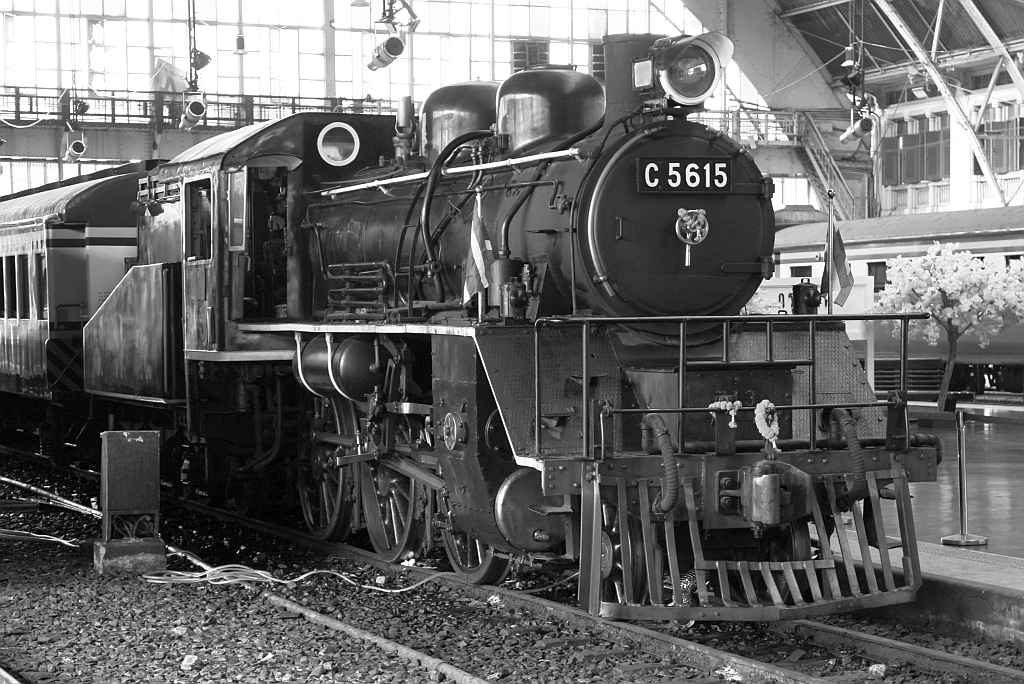 Im Rahmen der Veranstaltungsreihe „Unfolding Bangkok“ wird vom 18. bis 26.März 2023 in der Hua Lamphong Station der 126. Geburtstag der Eisenbahn in Thailand gefeiert. Neben spektakulärer Lichtershow und Musikdarbietungen sind unter anderem die SRT 713 (ex JNR C56.15, 1'C-h2, Hitachi, Bauj. 1935, Fab.Nr. 628) und 715 (ex JNR C56.17, 1'C-h2, Nippon Sharyo, Bauj. 1935, Fab.Nr. 374) ausgestellt. Bild vom 20.März 2023.