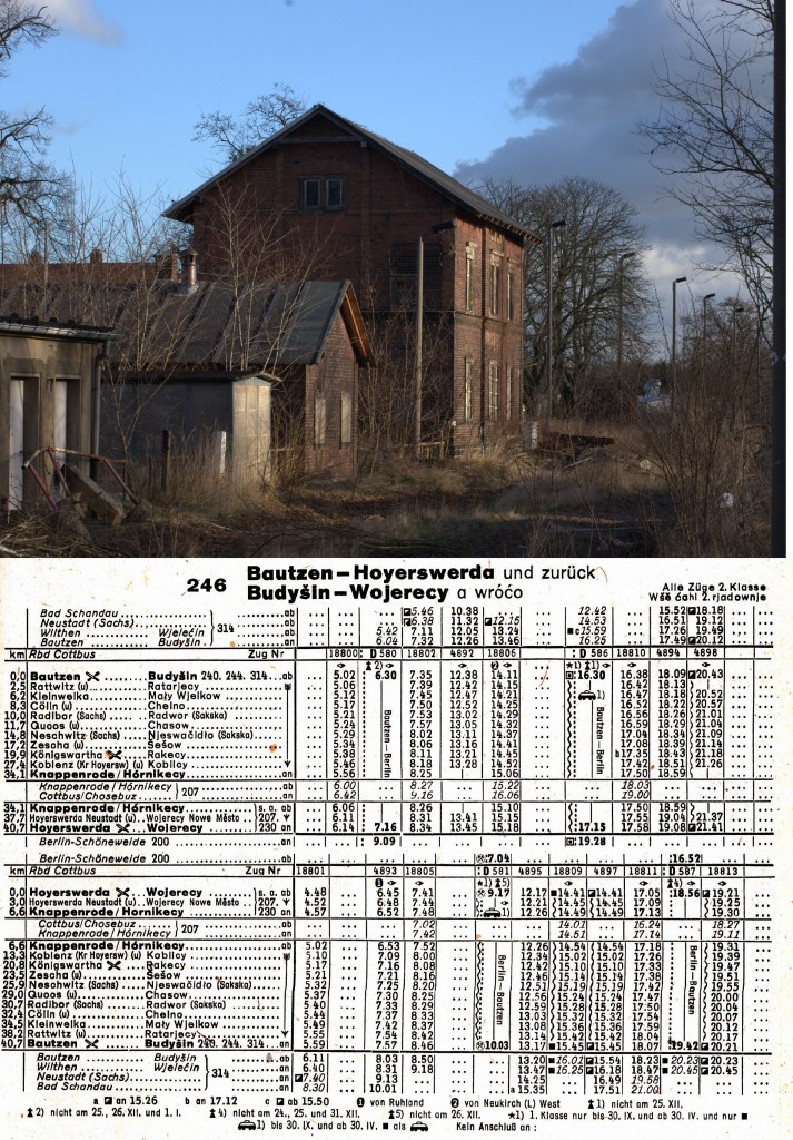 Impressionen von der KBS  Strecke 246.Bautzen - Hoyerswerda . Das EG Neschwitz(Sachsen)
Der eingescannte  Fahplan von 1984 zeigt, daß es sich um eine Strecke mit Schnellzugverkehr gehandelt hat. 12.01.2014  14:09 Uhr