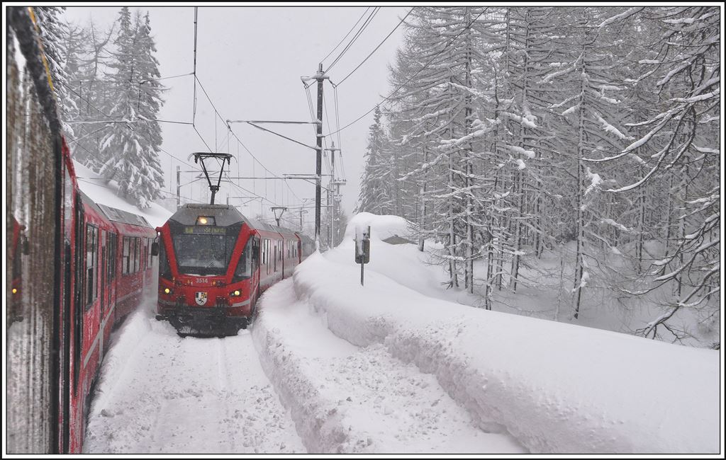 In der Dienststation Stablini wird R1640 mit ABe 8/12 3514 gekreuzt. (05.02.2014)
