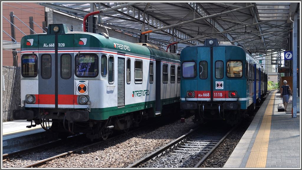 In Parma treffen sich ALn 668 1120 TreNord und ALn 668 1118 TrenItalia. (19.06.2013)