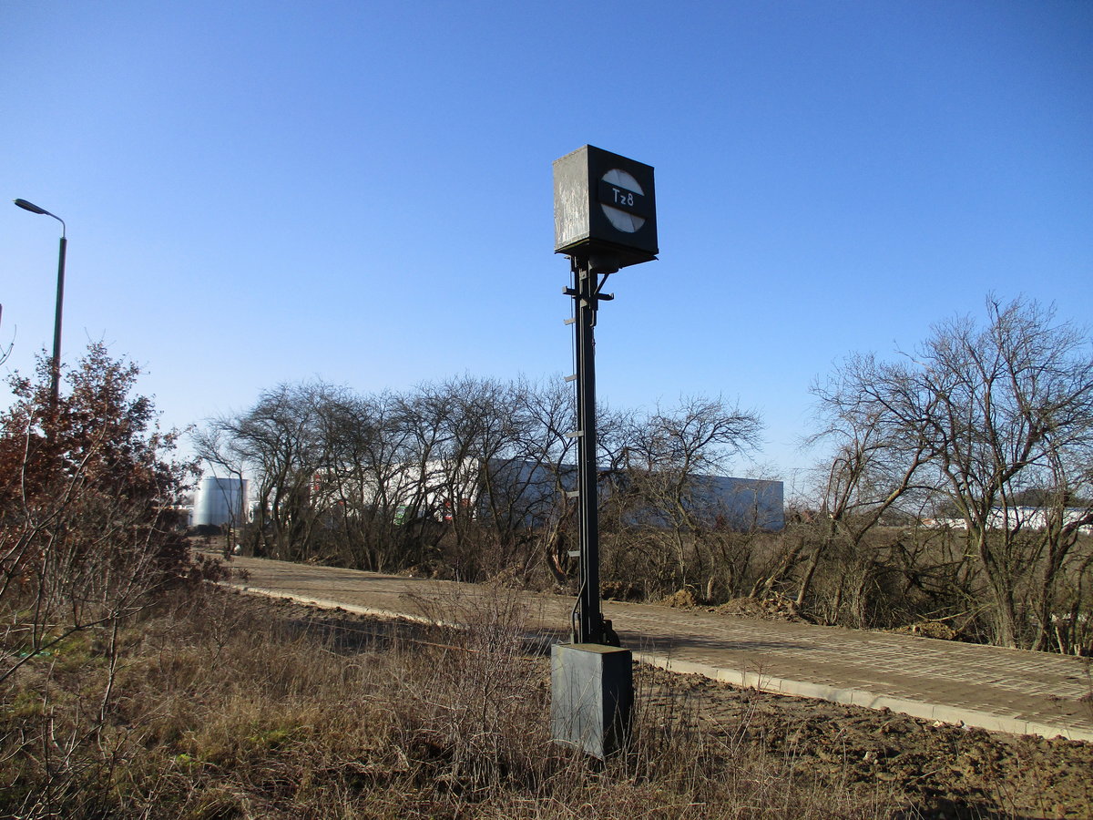 In Szczecin Gumience sind sogar noch die alten Gleissperrsignale im Einsatz.Aufgenommen am 08.Februar 2020.