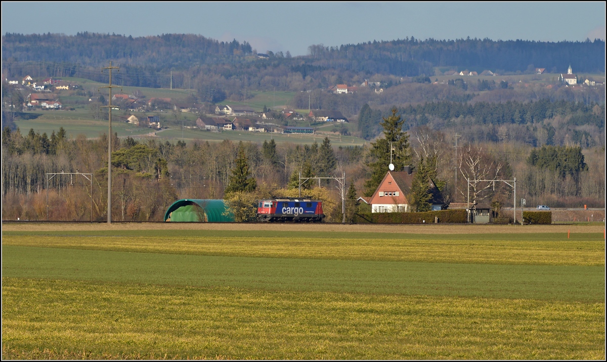 In der Weite des Thurtals. 

Eine einsame Re 421 auf ihrem Weg Richtung Romanshorn bei Wellhausen. Februar 2014.