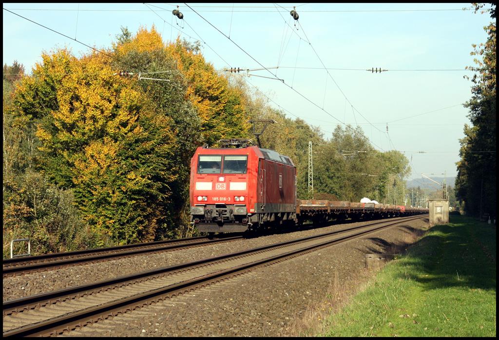  Indian Summer  an der Rollbahn in Lengerich - Schollbruch. Am 9.10.2018 kam 185016 um 16.36 Uhr mit einem Leerzug in Richtung Münster fahrend vorbei.