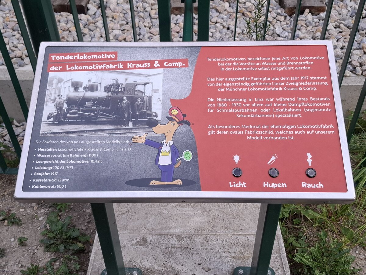 Infos und Daten der Schmalspurdampflok No. 7311 von Krauss & Comp Linz a.D. 1917, am 27.07.2026 vor dem  K�nigreich der Eisenbahn  in Wien.