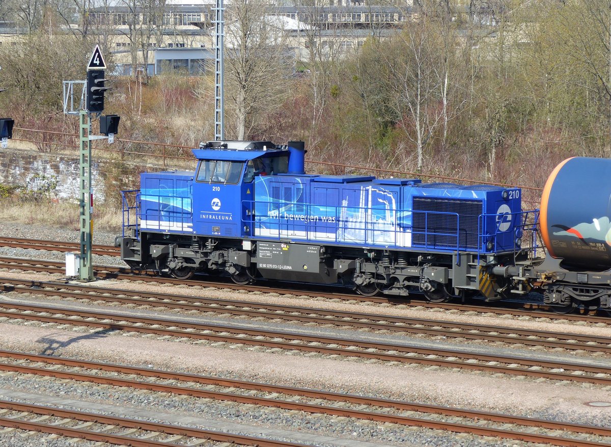 INFRALEUNA 210, 9280 1275 013-1 D-LEUNA,MAK G 1206, mit einem Leergutzug in Gera Richtung Heimat am 8.4.2020