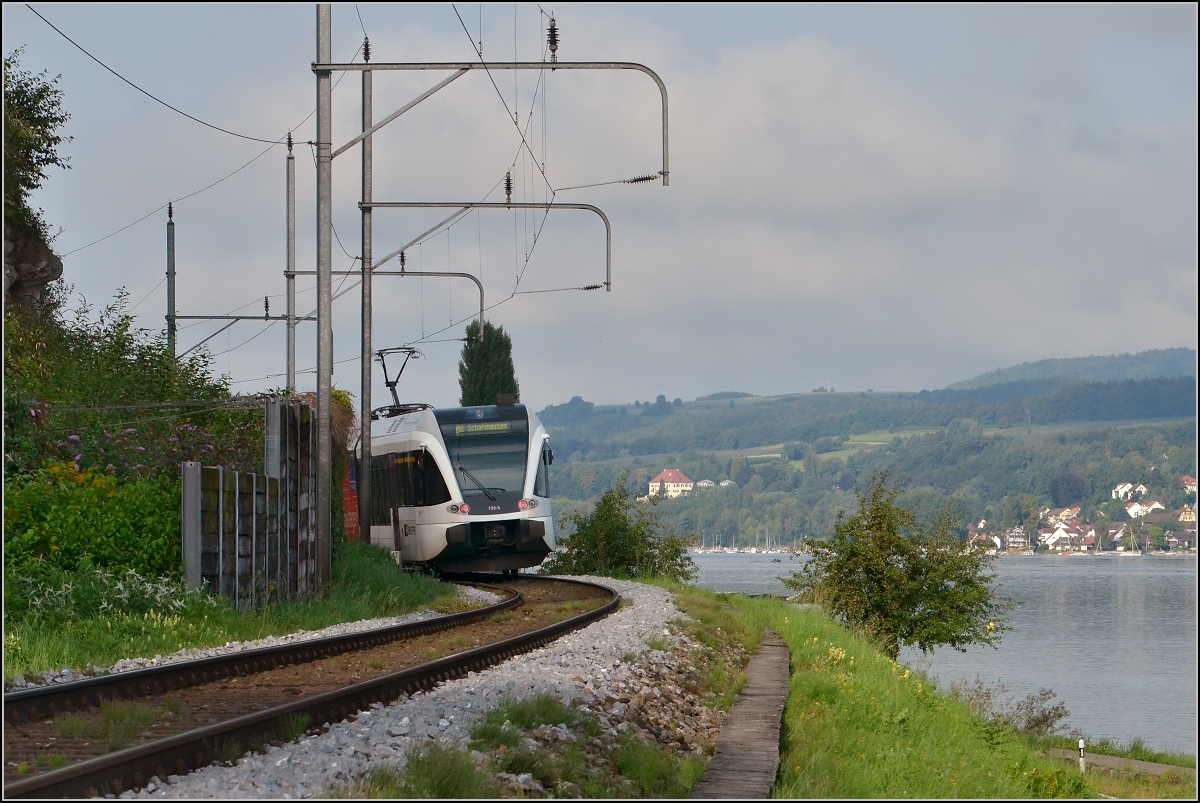 Ins rechte Licht gesetzt macht auch ein GTW was her. 

Thurbo GTW 2/8 bei Berlingen. August 2011.