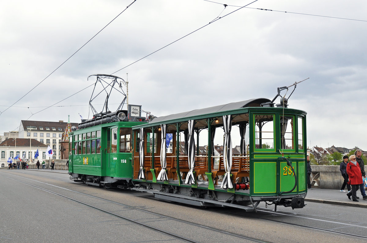 Instruktionsfahrt mit dem Be 2/2 156 und dem B2 281. Die Aufnahme aauf der Mittleren 
Rheinbrücke entstand am 25.04.2016.