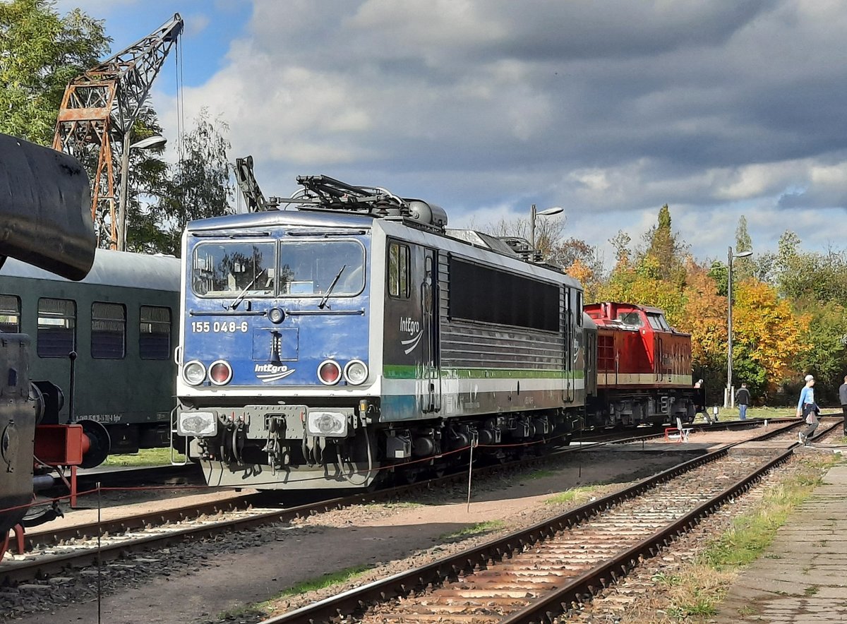 IntEgro 155 048-6 (91 80 6155 213-2 D-PRESS) am 24.10.2020 bei den Leipziger Eisenbahntagen im Eisenbahnmuseum Leipzig.