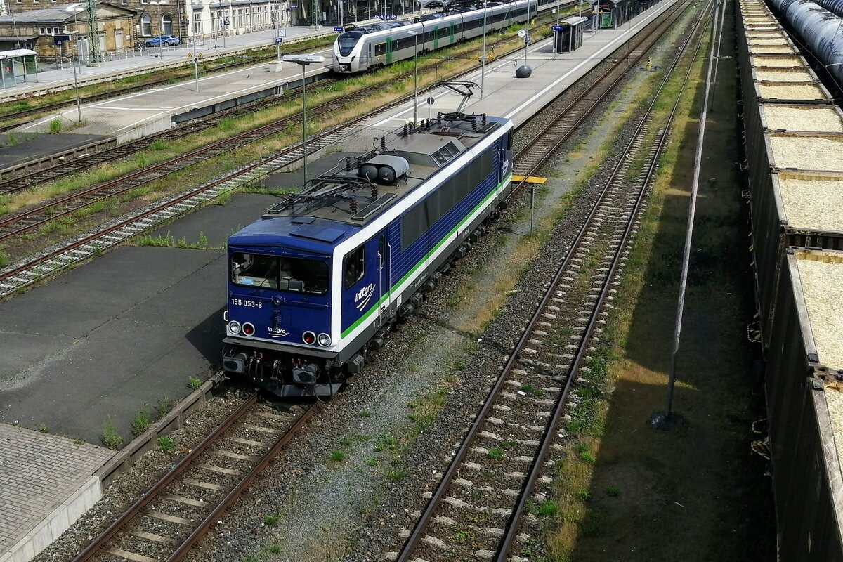 IntEgro 155 053-8 am 28.06.2021 Rangierfahrt über Gleis 10 in Hof Hbf