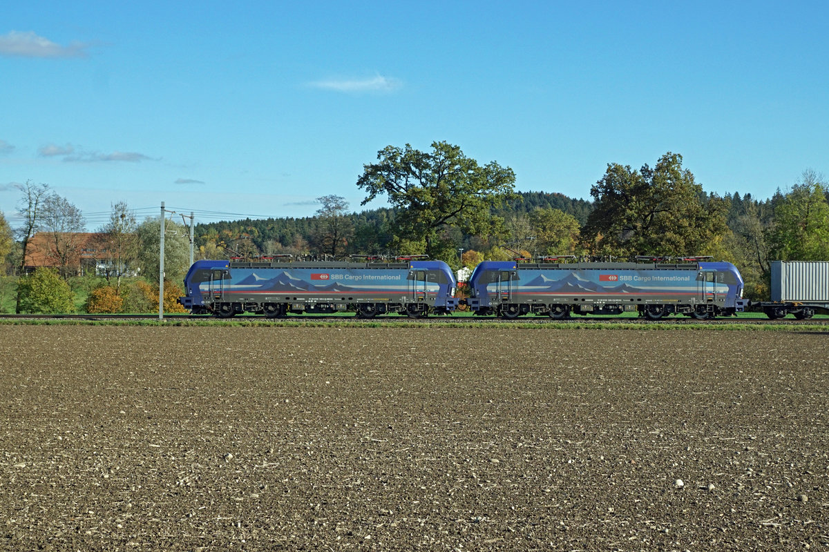 Internationaler Güterzüge von SBB am 30. Oktober 2020 bei Roggwil auf der Fahrt in Richtung Norden.
Foto: Walter Ruetsch