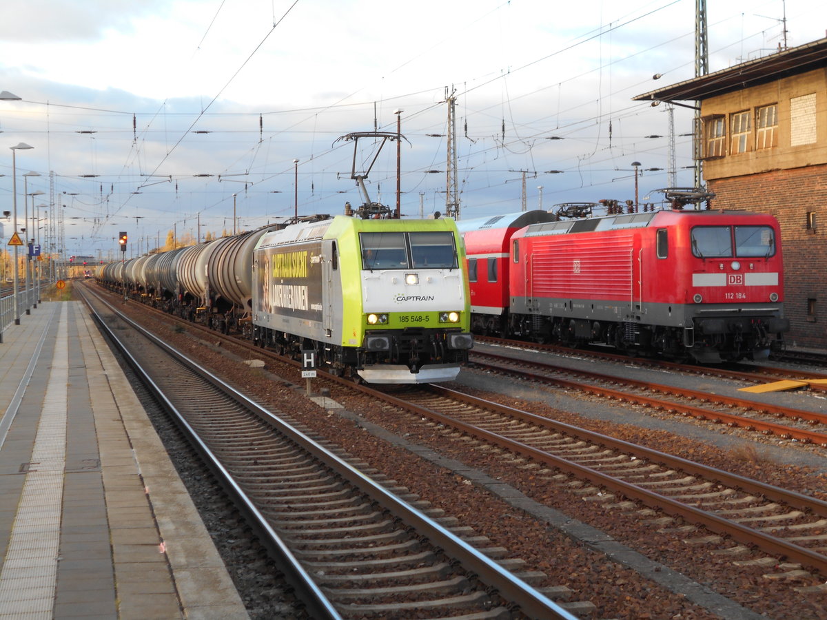 ITL 185 548 und 112 184,am 27.Oktober 2018,in Angermünde.