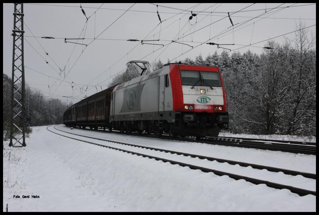 ITL 185649 fuhr am 30.01.2015 um 14.14 Uhr mit einem Ganzzug durch Hasbergen in Richtung Münster.