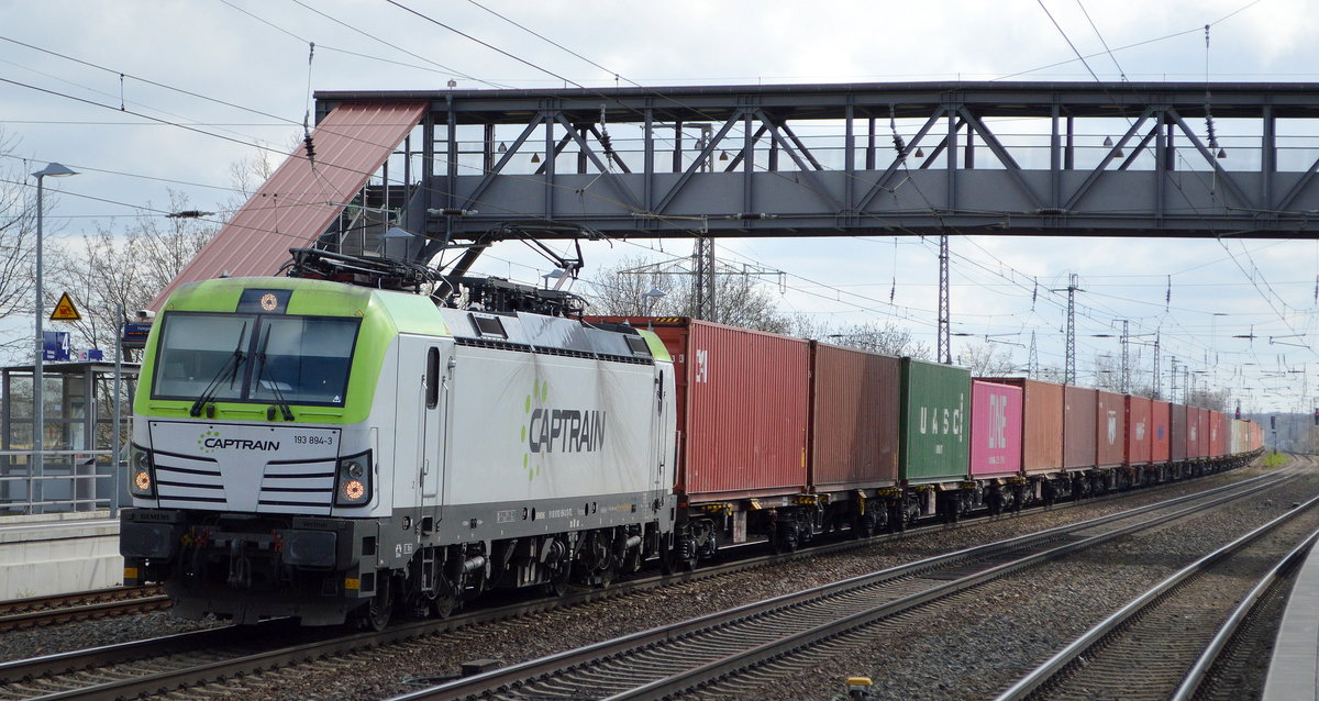 ITL - Eisenbahngesellschaft mbH, Dresden [D] mit  193 894-3  [NVR-Nummer: 91 80 6193 894-3 D-ITL] und Containerzug am 13.04.21 Durchfahrt Bf. Saarmund.