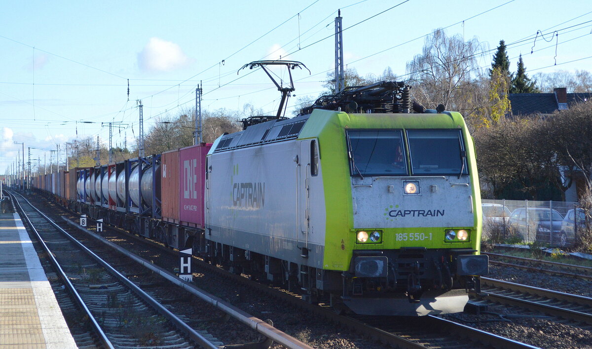ITL - Eisenbahngesellschaft mbH, Dresden [D) mit  185 550-1  [NVR-Number: 91 80 6185 550-1 D-ITL] mit Containerzug am 22.11.21 Berlin Hirschgarten.