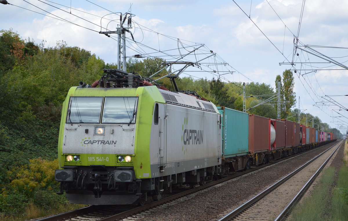 ITL - Eisenbahngesellschaft mbH mit   185 541-0  [NVR-Number: 91 80 6185 541-0 D-ITL] und Containerzug am 05.09.18 Bf. Berlin-Hohenschönhausen.