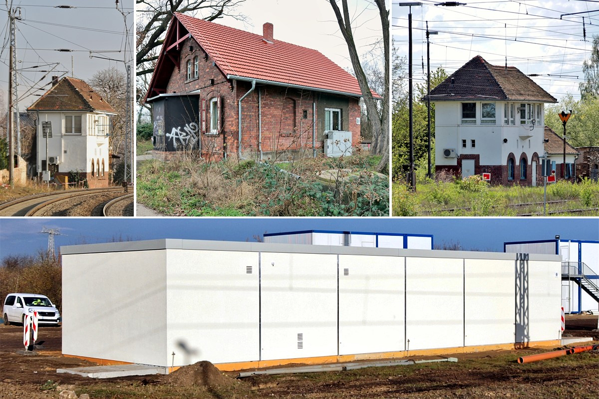 Jahresrückblick 2020 #6

Das neue Jahr wirft seine Schatten voraus. In meinem  Revier  wird ab Mitte Januar die gesamte Bahninfrastruktur auf den Kopf gestellt.
Konkret geht es um den äußeren Knoten Halle, der ebenfalls in das Verkehrsprojekt Deutsche Einheit Nr. 8 (VDE 8) eingebunden ist. Gebaut wird dann zwischen Halle Rosengarten und Angersdorf auf der Bahnstrecke Halle–Hann. Münden (KBS 590). Neben der Ertüchtigung und dem Neubau von Brücken, der Erneuerung aller Gleise sowie Spurplananpassungen wird auch die Stellwerkstechnik von elektromechanisch auf elektronisch umgestellt.
Drei Stellwerke in den Bahnhöfen Halle Südstadt und Angersdorf werden daher im nächsten Jahr außer Betrieb gehen und durch ein ESTW-A in Angersdorf ersetzt.
Zum Ende dieses Jahres ist bereits der Hochbau des neuen elektronischen Stellwerks erfolgt, erkennbar am unteren Bild der Collage. Architektonisch gesehen natürlich kein Hingucker, vergleichbar mit den bald ausgedienten, hier gezeigten Stellwerken. Hier noch einmal deren technische Daten im Überblick (v.l.n.r.):

- Fahrdienstleiter-Stellwerk  Ag  des Bahnhofs Angersdorf, Bauart 1912 von Siemens&Halske
- Gleisbildstellwerk  B1  von WSSB des Bahnhofs Halle Südstadt mit dem Abzweig Saalebrücke (Bft Südstadt Sa) als Fernstellbereich
- Weichenwärter-Stellwerk  Aw  des Bahnhofs Angersdorf, Bauart 1912 von Siemens&Halske


Trotz aller Veränderungen (nicht nur bei der Eisenbahn) bin ich gespannt, was das kommende Jahr bringen wird - auch wenn ich noch lange nicht alle Bilder aus 2020 hochgeladen habe. Ich wünsche allen einen frohen und gesunden Jahreswechsel und weiterhin gut Licht im Rücken. Möge 2021 besser werden!