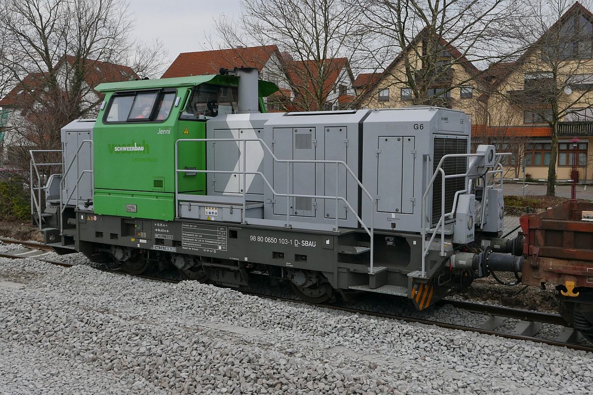 Jenni von Schweerbau (98 80 0650 103-2 D-SBAU) am 24.02.2018 im Bahnhof von Kressbronn.