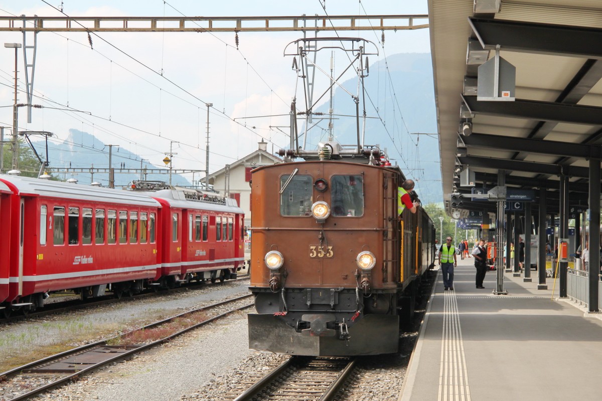 Jubiläum,125 Jahre RhB.Museumslok Ge4/6 Nr.353(SLM/MFO 1914)in Landquart.Eine Ge4/6,die Nr.391(SLM/AEG 1913)befindet sich im Deutschen Technikmuseum in Berlin.24.07.14 