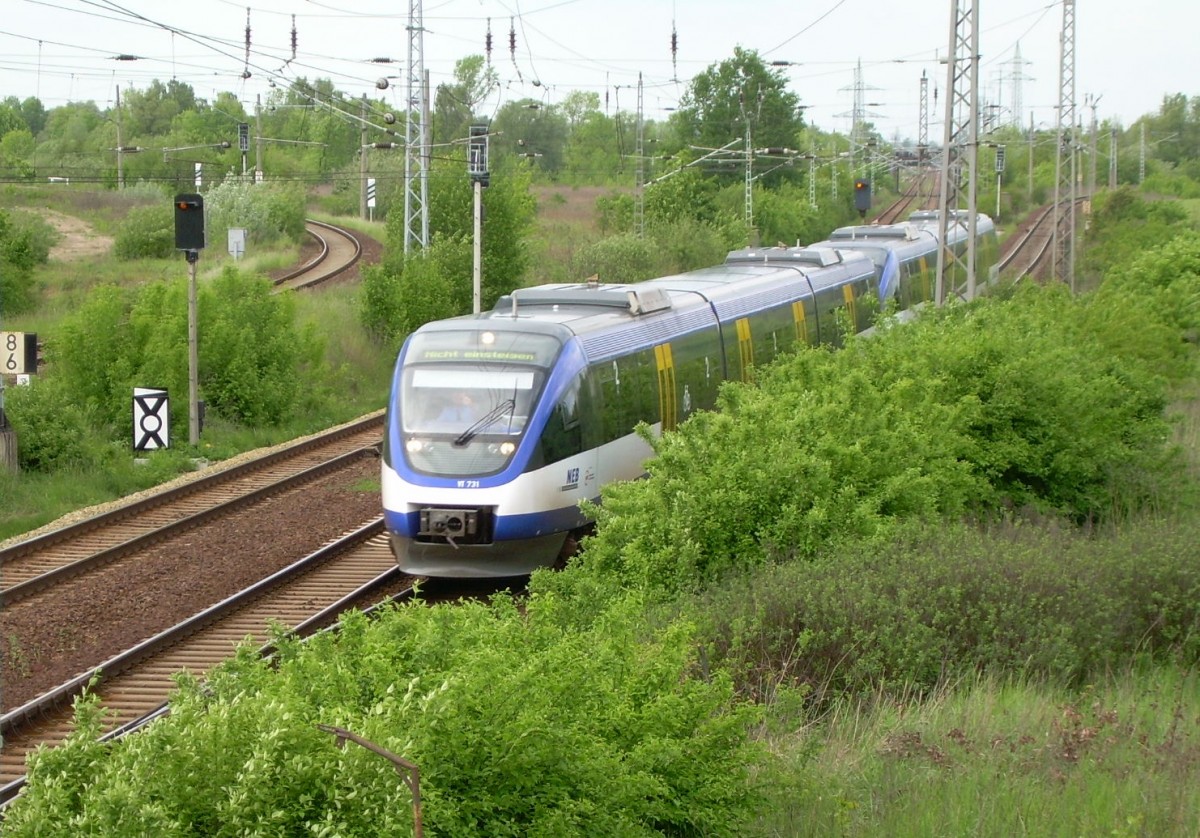Juni 2007 Abzweig Karow Ost. NEB / VT 731 von der Stettiner bzw. Niederbarnimer Strecke kommend.