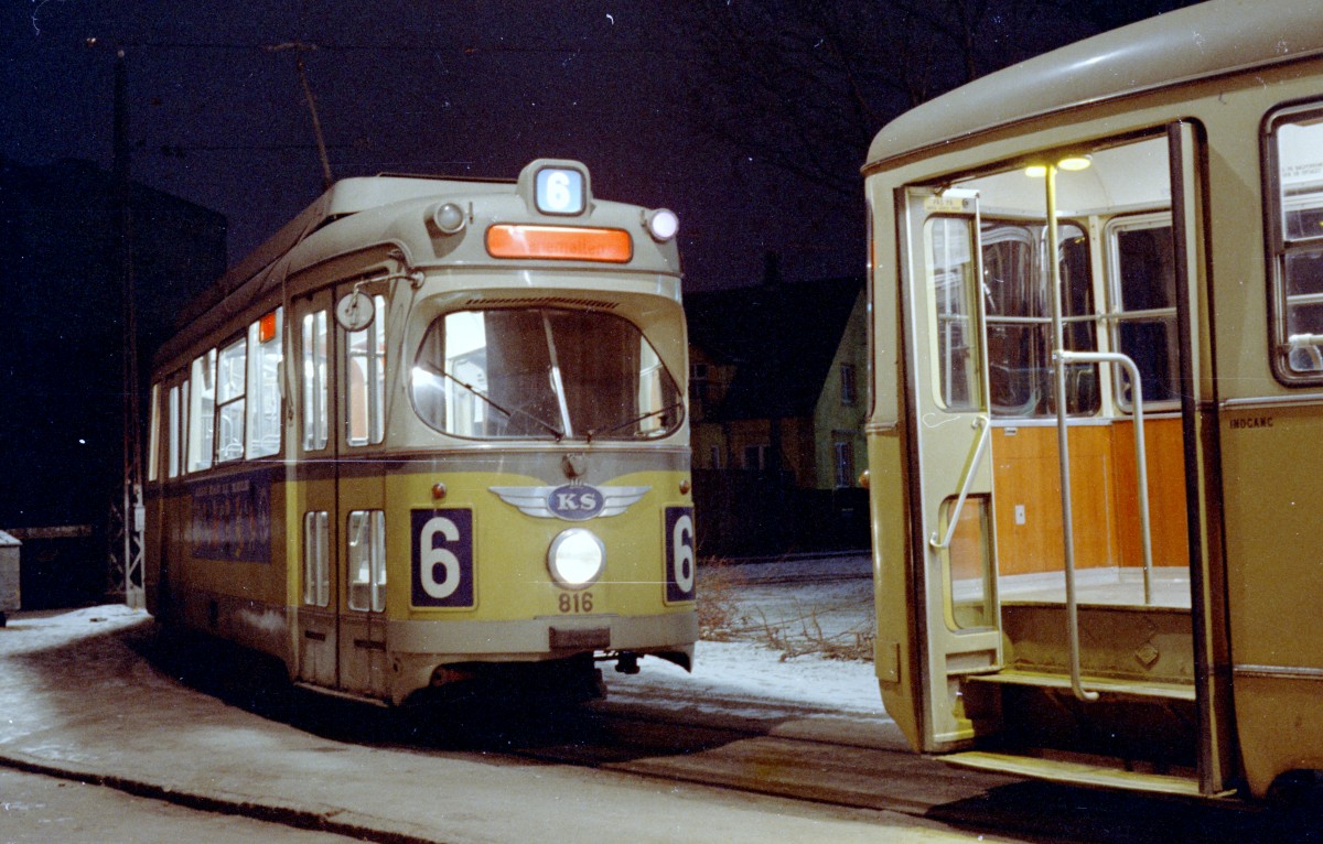 København / Kopenhagen Københavns Sporveje SL 6 (DÜWAG-GT6 816) Ryparken (Endstation) am 28. Dezember 1968. - Scan von einem Farbnegativ. Film: Kodacolor X.