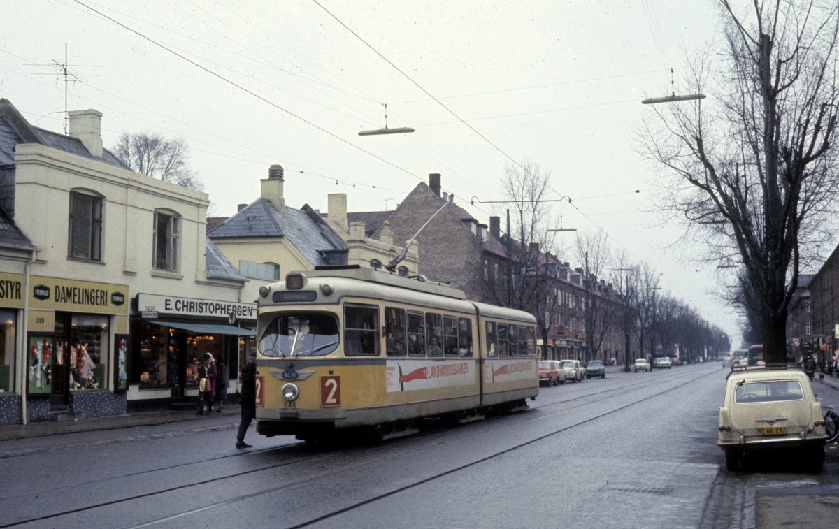 København / Kopenhagen KS SL 2 (DÜWAG-GT6 846) Amagerbrogade im Februar 1969.