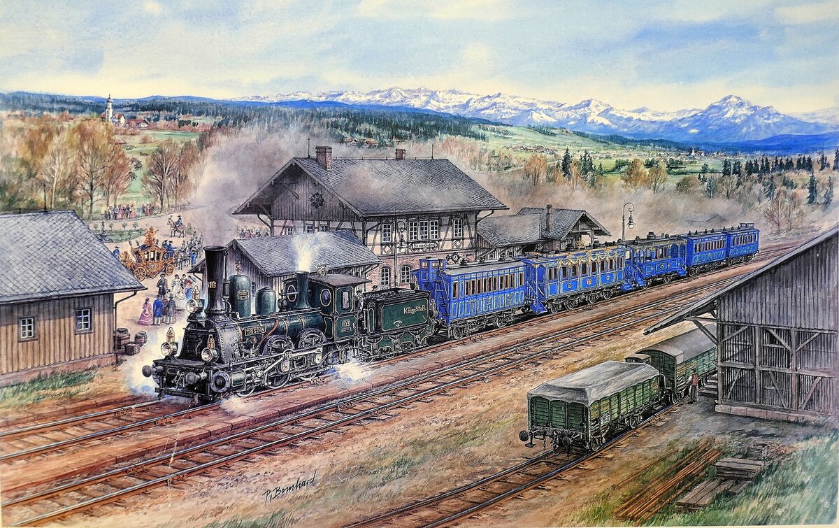 Kalenderbild von Peter Bomhard, der deutsche Maler ist bekannt für seine Bahnbilder, gesehen im Eisenbahnmuseum Schwarzwald in Schramberg, Juli 2022