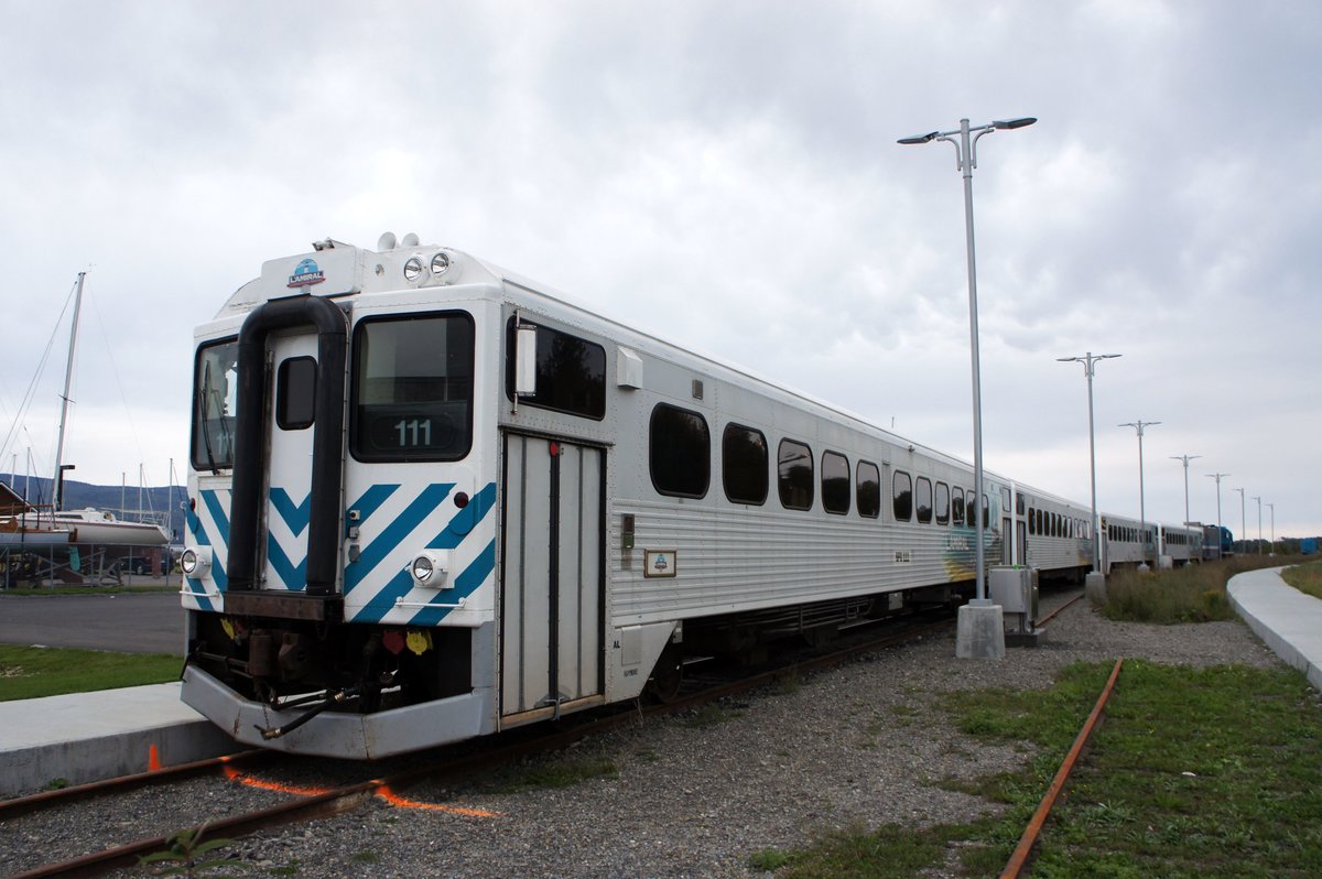 Kanada / Qubec: SFG Rail (Socit de chemin de fer de la Gaspsie / Gaspe Railway Company) / Scenic Train l'Amiral: Steuerwagen des Touristenzuges  l'Amiral . Aufgenommen im September 2014 im Bahnhof von Gasp, dem gleichzeizigen Bahnstreckenende. Bahnstrecke Matapdia - Gasp. Aufgenommen im September 2014.
