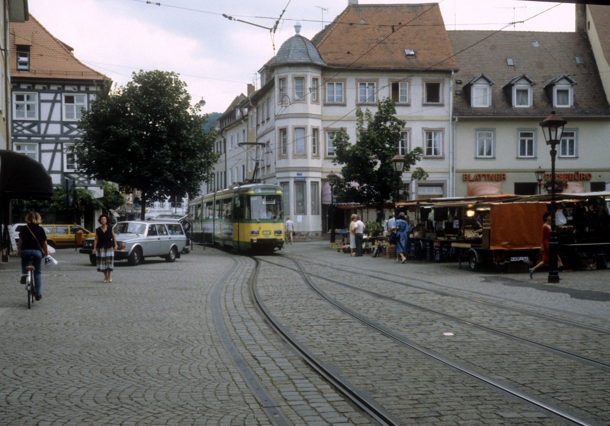 Karlsruhe AVG / VBK SL 2 (GT6 122) Durlach, Pfinztalstrasse / Amthausstrasse im Juli 1988.