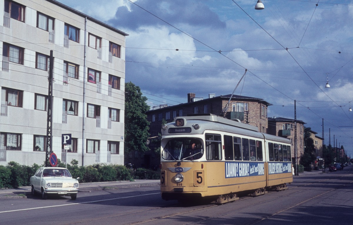 Kbenhavn / Kopenhagen KS SL 5 (DWAG-GT6 888) Backersvej / Marengovej im Juni 1971.