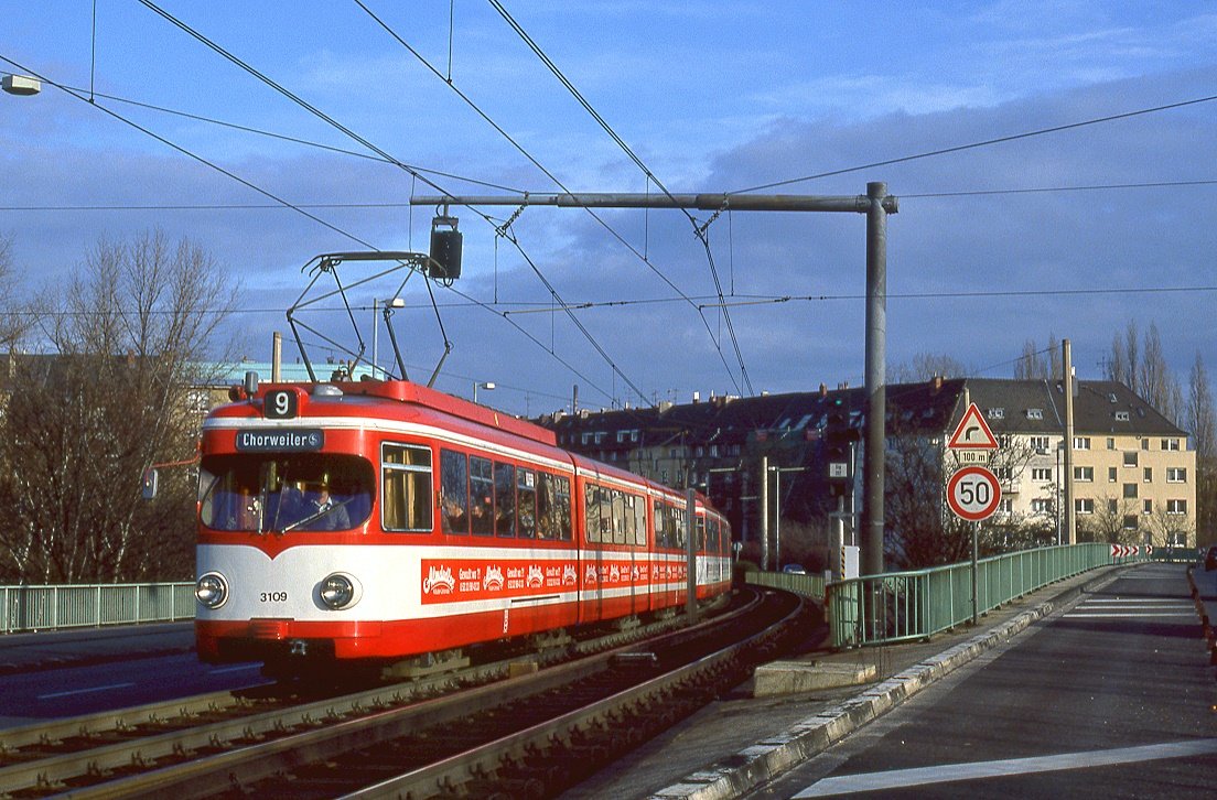 Köln 3109 + 3132, Severinsbrücke, 05.12.1992.