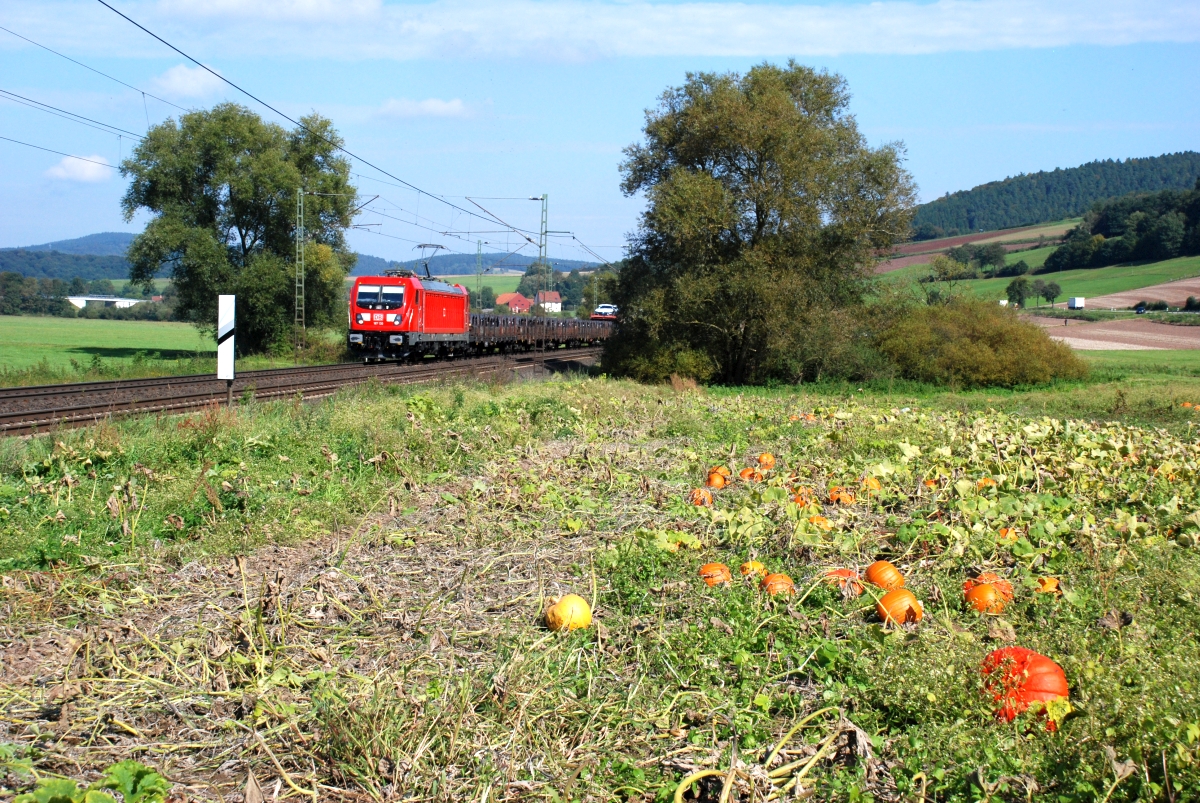Kürbisernte mit 187 130 bei Haunetal-Neukirchen (22.9.2017).
