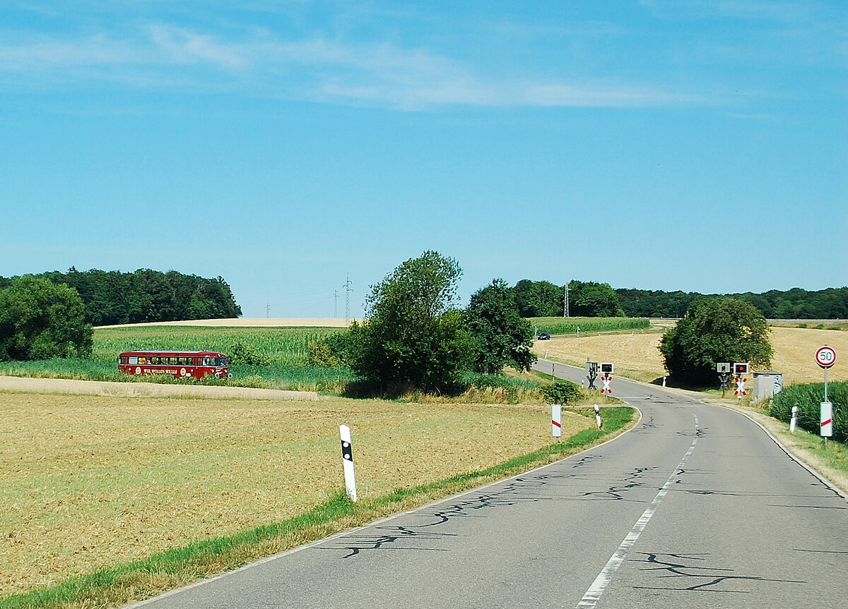 Kurz vor Obergimpern aus Richtung Siegelsbach kommend in den Felder vorm Bü ist der 798 081 hier am Sonntag den 17.7.2022