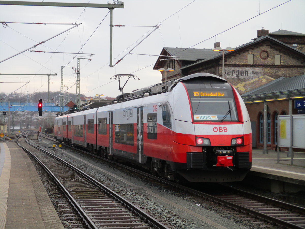 Kurzer Aufenthalt für den ODEG 4746 552,am 17.Dezember 2019,in Bergen/Rügen.