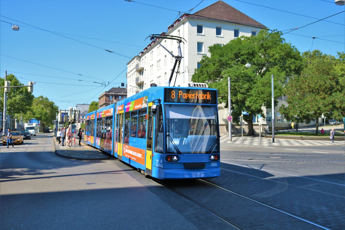 KVG NGT6C Wagen 456 als Linie 8 am 24.07.19 in Kassel