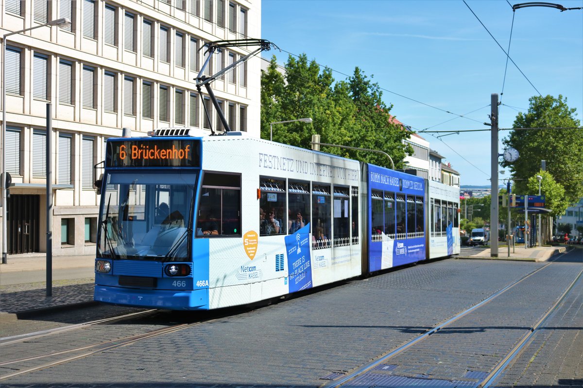KVG NGT6C Wagen 466 als Linie 6 am 24.07.19 in Kassel 