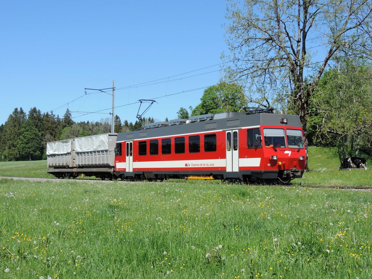 La Ferrière, 26. Mai 2017 : Be 4/4 615 mit dem Zug 1154 Tavannes - La Chaux de Fonds