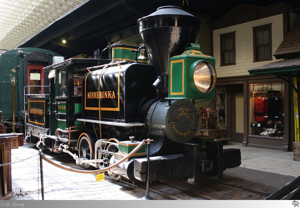 Lake Superior Railroad Museum in Duluth, Minnesota / USA: Smith and Porter of Pittsburgh Northern Pacific Steam Locomotive No. 1  Minnetonka  von 1870. Aufgenommen am 30. August 2013.