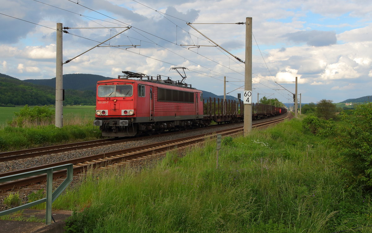 Langer Mischer,  EZ 51647 nach Saalfeld bei Kirchhasel mit 155 201. Eingefangen am 31.05.2019