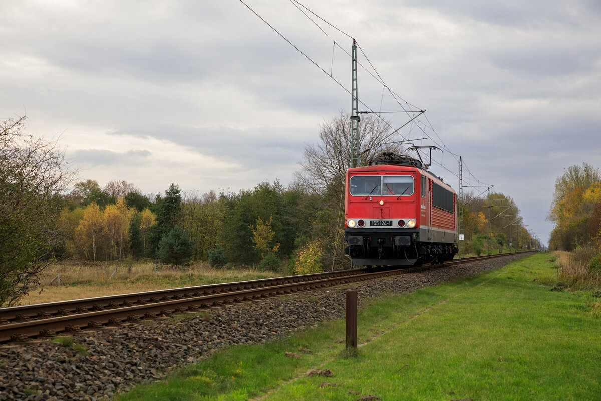LDK 155 124 am 07.11.2022 Lz nach Mukran zum Zug bespannen. Aufgenommen in Wendorf bei Stralsund.