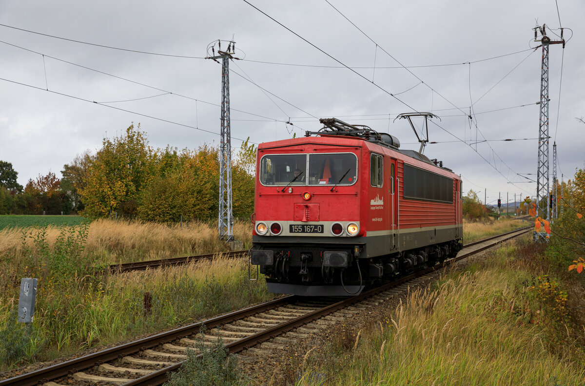 LDK 155 167 als Lz von Mukran nach Rostock Seehafen am 25.10.2022. Aufgenommen in Borchtitz.
