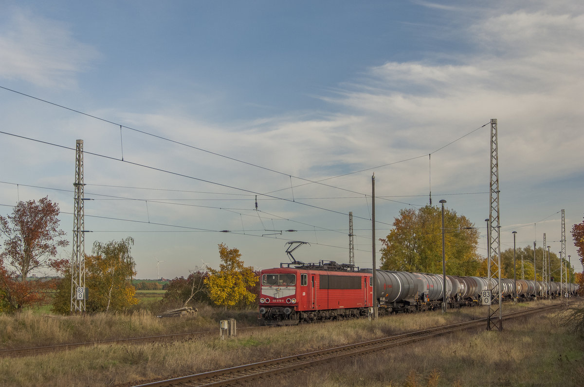 LEG  155 078-9  mit Kesselwagenzug Richtung Angermünde am 25/10/2020 Schönermark.