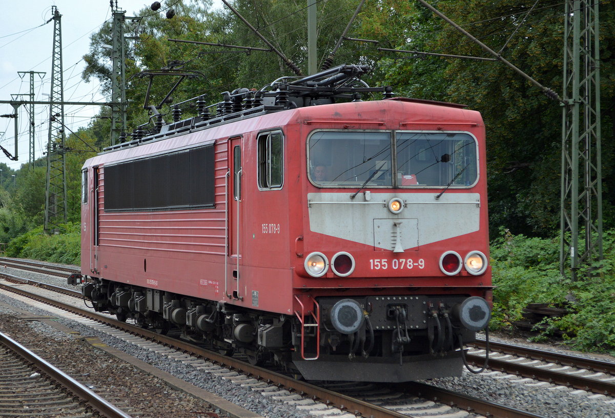 LEG - Leipziger Eisenbahnverkehrsgesellschaft mbH mit  155 078-9  [NVR-Nummer: 91 80 6155 078-9 D-LEG] fährt am 06.08.19 durch den Bahnhof Hamburg Harburg Richtung Hafen.