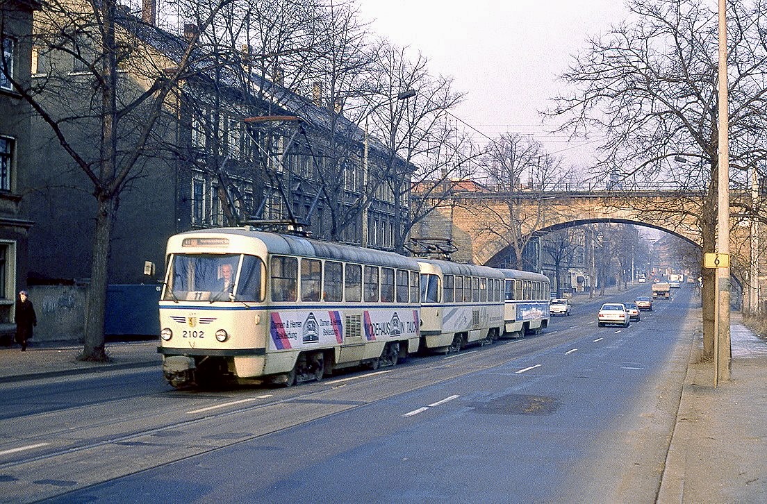 Leipzig 2102 + 2101 + 720, Wahren, Georg Schumann Straße, 01.03.1991.