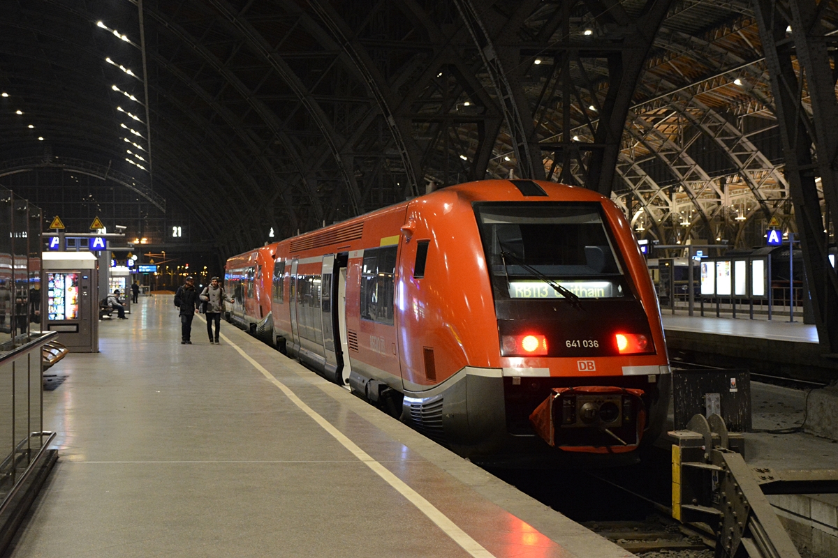 Leipzig Hbf. 641 036 als RB 113 nach Genthain wartet auf Abfahrt. Die Aufnahme stammt vom 14.02.2018. 